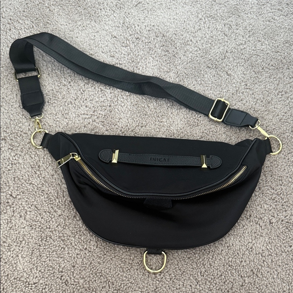 Black Crossbody Bag with Gold Accents